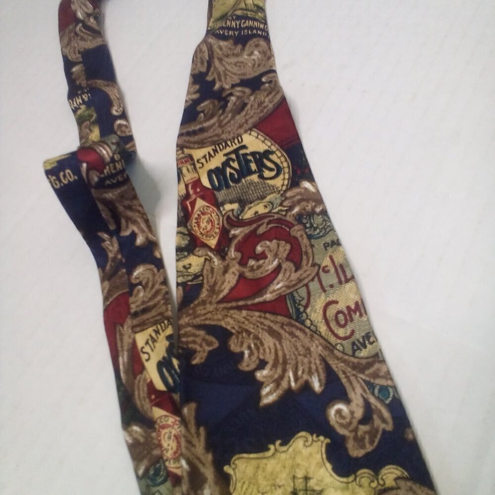 Tabasco Hot Sauce Tie Necktie Men 100% Silk Gold Red Blue - Picture 6 of 11